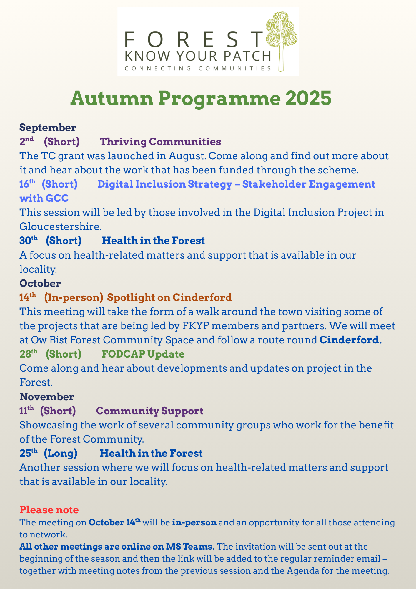 Forest Know Your Patch - Autumn Programme 2025